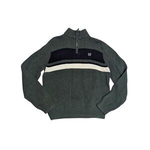 Chaps Men’s 1/4 Zip Knit Sweater Green Striped Size L Classic Preppy